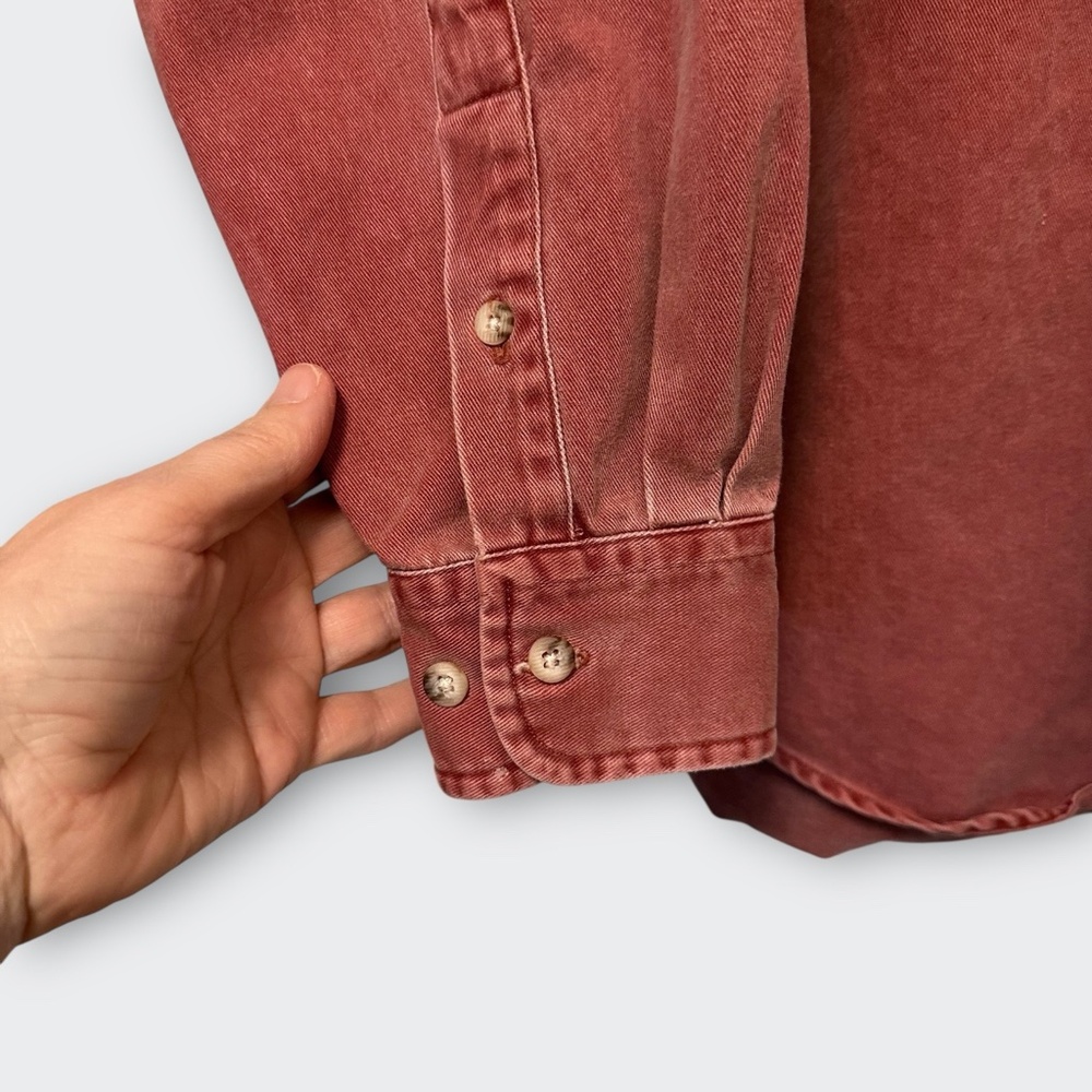 Vintage 80s 90s Evergreen Red Heavy Cotton Twill Button Down Work Shirt L Grunge - Picture 5 of 8